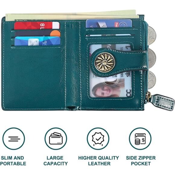 Card Holder Wallets with Zipper Teal - Picture 6 of 6